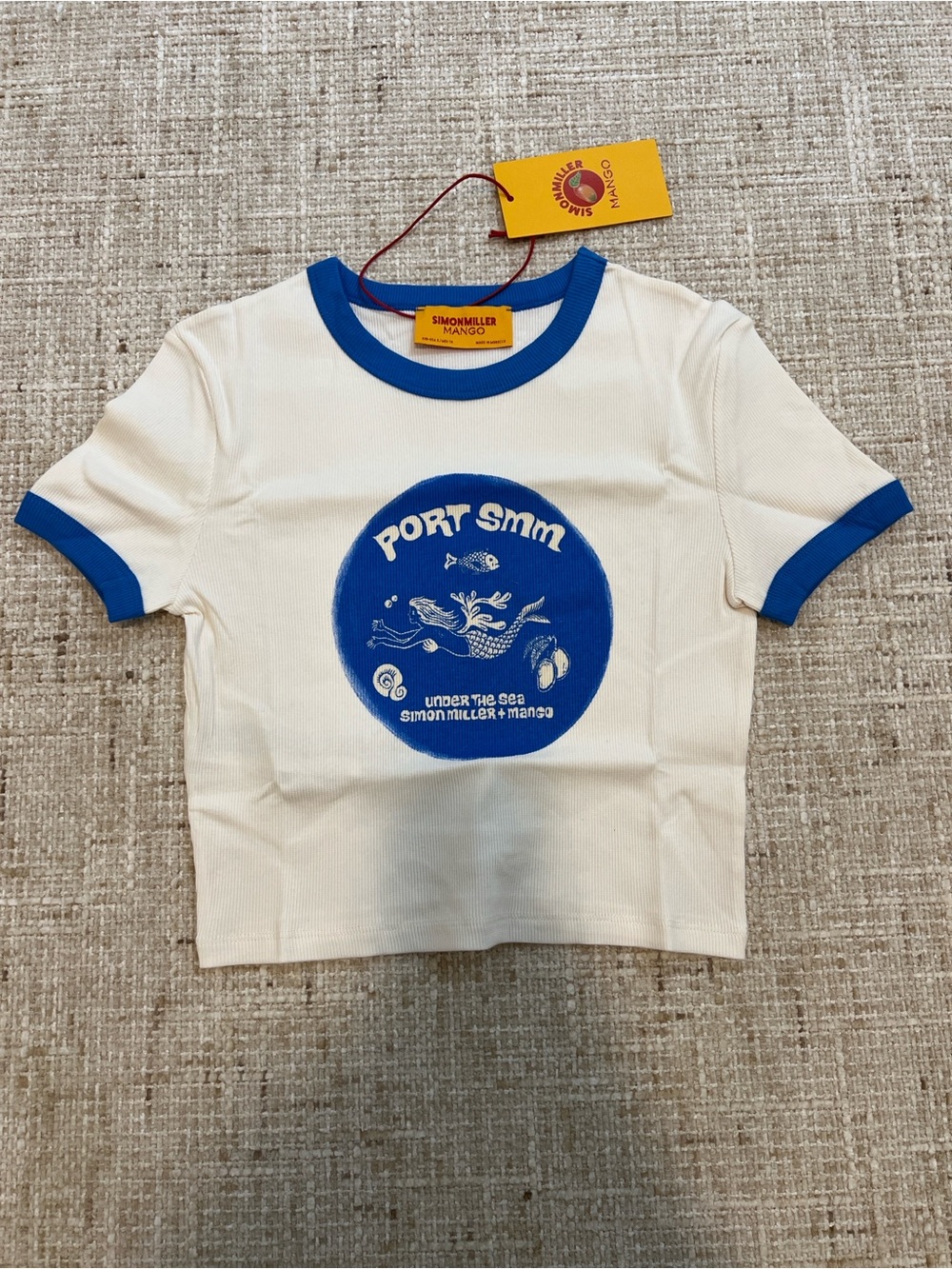 Simon Miller x Mango White Tee with Blue Ringer and Graphic